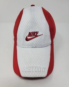 Vintage 90s Nike Mesh Swoosh Just Do It Hat Red White Adjustable Baseball Cap - Picture 1 of 8