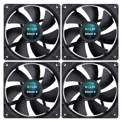 4 x Pack Gelid Solutions Silent 9 Black 92mm Case Fans 1500 RPM 31.3 CFM 3-Pin - Image 1 of 4