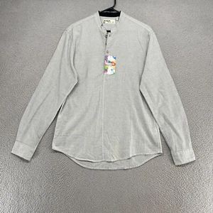 Desigual Shirt Mens Large Striped Pullover Henley Jumper 100% Cotton Gray - Picture 1 of 14