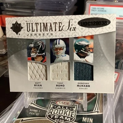 2009 Ultimate Six 6 Game Used Patches Ryan, Romo, McNabb, Manning Cutler￼ #44/99 - Image 1 of 3