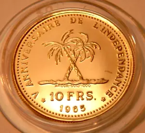 Republik Kongo 10 Frs 1965 PP Gold 900 Palmen 5 Jahre Unabhängigkeit nur 3000 Ex - Bild 1 von 2