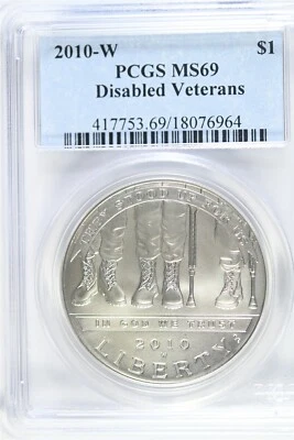 2010 W UNCIRCULATED $1.00 Silver Commemorative - Disabled Vets - PCGS MS 69 - Image 1 of 2
