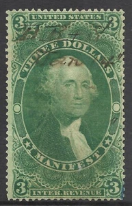 UNITED STATES SCOTT R86c USED FINE - 1862 $3 GREEN MANIFEST ISSUE CAT $55.00 - Bild 1 von 2
