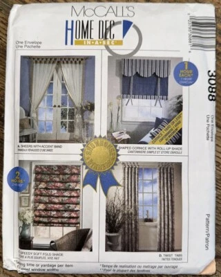 McCall's Home Dec Pattern #3088 Curtains - 4 Variations Uncut 1996 - Image 1 of 3