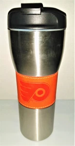 Philadelphia Flyers Stainless Steel Travel Mug/Tumbler - Leather Band Trim - New - Picture 1 of 3