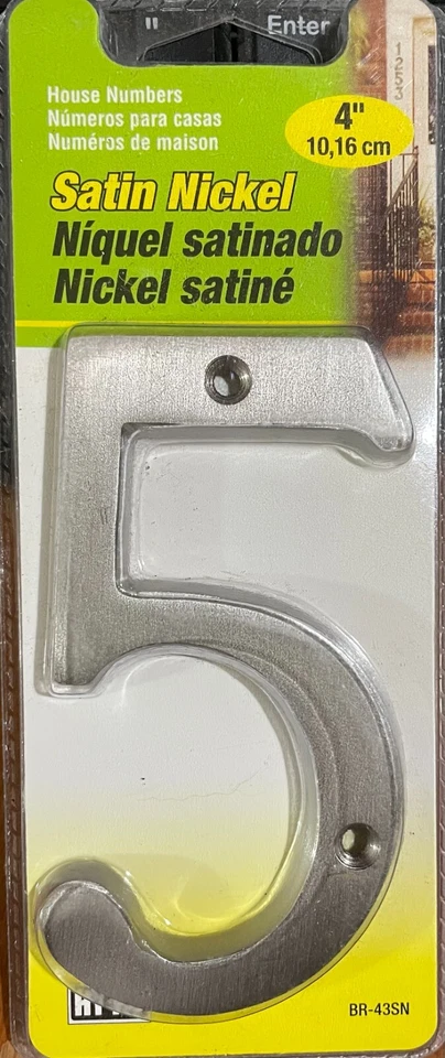 Hy-Ko Prestige Series 4 In. Satin Nickel House Number Five 6 PK