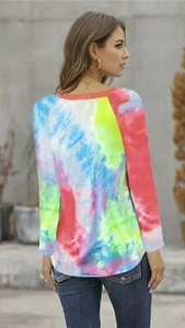 NWT Women Round Neck Tie-dye Hollow Out Long sleeve top Boutique Size 2XL 18-20 - Picture 1 of 2