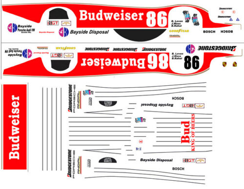 #86 B.Leven Budweiser 1983-88 Porsche Group C 1/18th Scale Waterslide Decals