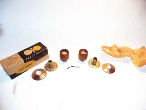 Vintage MCM Arrow Tudor Dummy Wood Door Handle Knob Teak Wooden Trim Light Cover