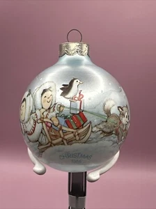 Gli amici sono divertenti ornamento Hallmark 1986, palla di vetro, Frosty Friends blu vintage - Foto 1 di 6