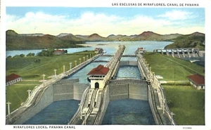 Luftaufnahme Miraflores Schleusen Panamakanal 30er Jahre Postkarte - Bild 1 von 2
