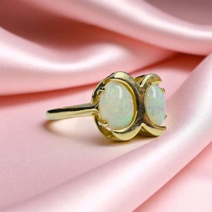 VINTAGE -14K Gold -Natural Australian Opal Moon Ring - Sz 7 -White Opal Ring- 3g - Picture 1 of 24