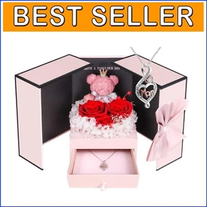 Eternal Love Gift Set: Preserved Roses and Sterling Silver Necklace for Mom - Picture 1 of 11