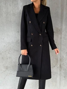 Long Sleeve Lapel Coat Winter Fashion Solid Double Breasted Slim Long Jacket Wom - Picture 1 of 14