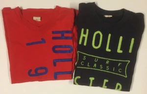 Lot of 2, Hollister Boys Short Sleeve T-Shirts S and M red Gray Surfer - Picture 1 of 15