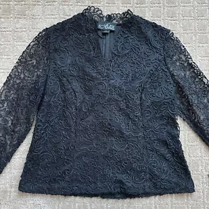Alex Evenings Floral Embroidered Special Occasion Blouse Women's Large Black NWT - Picture 1 of 8