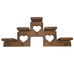 VTF Wooden Heart Cutout Wall Hanging Stair Style Trinket Shelf With 5 Pegs 24" - Picture 1 of 12