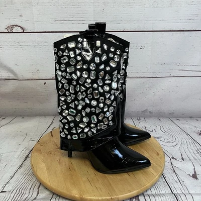 Lauren Lorraine Boots Womens Size 10 Hana Black Silver Rhinestone Embellished - Image 1 of 4