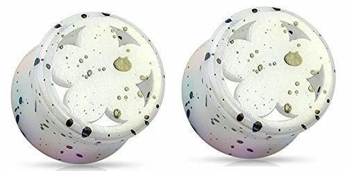 Pendientes tapones Body Accentz anillos flor blanca perlas salpicaduras doble acampanado acrílico Foto 1 de 1