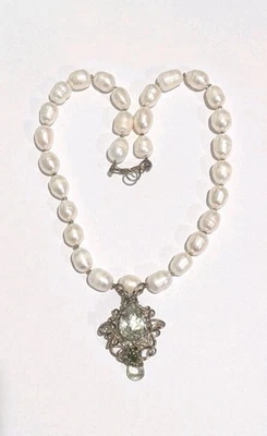 Vtg Sterling Silver Aquamarine Tourmaline Baroque Freshwater Pearls 17" Necklace - Image 1 of 4