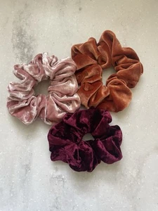 velvet hair scrunchies set of 3 hair tie: Light Pink /light Orange brown& berry - Picture 1 of 3
