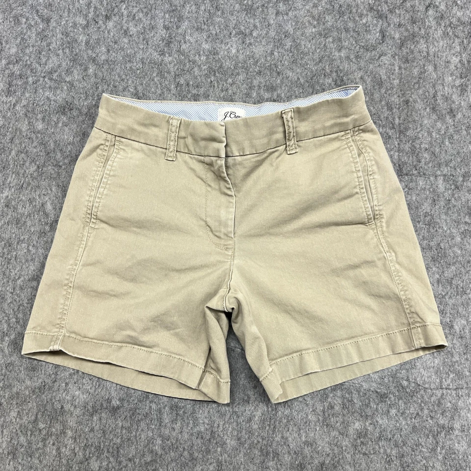 Pantalones Cortos J Crew Para Mujer 0 Caqui Chino Elastizados Frente Plano Informales Preppy Viaje Foto 1 de 4