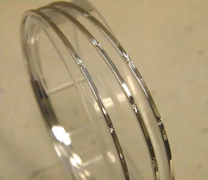 Lady's Rhodium Plated Bangle Bracelets Set of 3 1.5mm Wide Fashion Jewelry - Picture 1 of 5