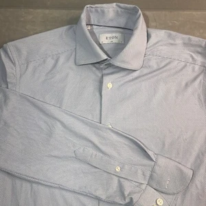 Eton Dobby Slim Shirt Mens Size 15 38 Microcheck Cotton Blend stretch Shirt Nice - Picture 1 of 8