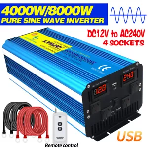 4000W 8000W Pure Sine Wave Power Inverter 12V to 240V Converter & Remote Control - Picture 1 of 6