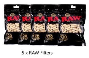 RAW Rolling Filter Tips Black XL 6mm x 22mm 120 Per Bag Unrefined- 5 packs - Picture 1 of 2