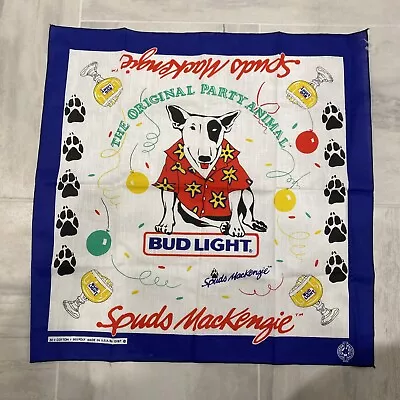 Vintage 1980s Spuds Mackenzie Bud Light Bandana Handkerchief Beer Advertisement - Image 1 of 4
