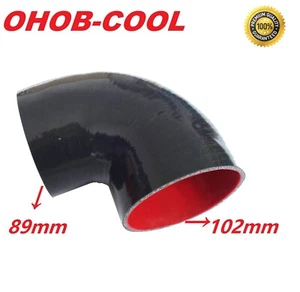 90 DEGREE 89-102mm 3 1/2" a 4" Manguera de Silicona Intercooler Acoplador Reductor Negro - Imagen 1 de 12