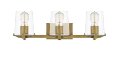 Luz de tocador de baño Quoizel Perry latón desgastado 3 luces 23,5" de ancho: PRY8624WS Foto 1 de 4