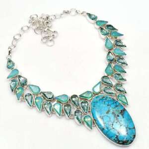 Turquoise Opalite Gemstone Ethnic Handmade Big Necklace Jewelry 92 Gms LBN-4492