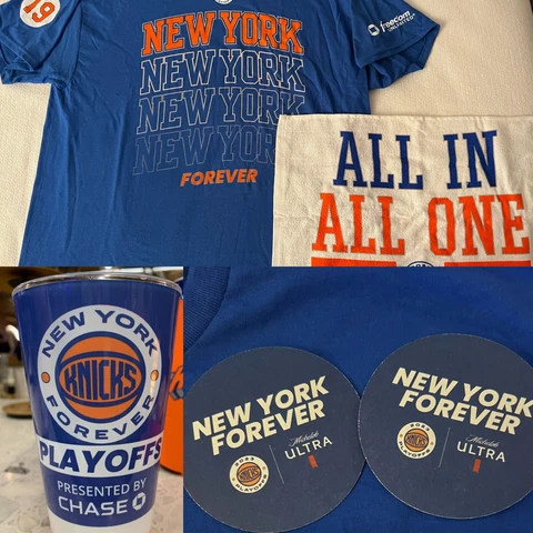 NY KNICKS 5 PC SET 2023 PLAYOFFS SHIRT SGA RALLY TOWEL CUP COASTERS BASKETBALL Cover