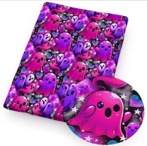 Halloween ghost pink purple stars Polyester Cotton fabric 20x55" 1260800 - Picture 1 of 1