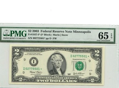 $2 DOLLARS 2003   FEDERAL RESERVE STAR  NOTE  LUCKY MONEY VALUE $250 - Image 1 of 2