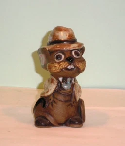 Cute Little Bisque Ceramic Private Eye Mouse Figurine Made in USA 4.25" Tall - Bild 1 von 4