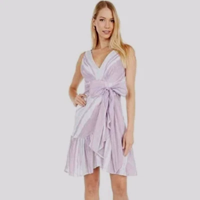 REBECCA TAYLOR V-ОБРАЗНЫМ ВЫРЕЗОМ НАДЕЖНОМ БЕЗ РУКАВОВ СИРЕНЕВЫЙ МУЛЬТИ ПОЛОСКИ ПЛАТЬЕ РАЗМЕР 12 $395 - Изображение 1 из 4