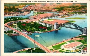 Airplane View of the Triborough and Hell Gate Bridges, New York City Postcard - Picture 1 of 2