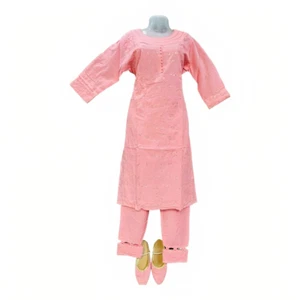 Women Cotton Straight Kurti Pant Set Matching Juti Readymade Suit Set Embroidery - Picture 1 of 4