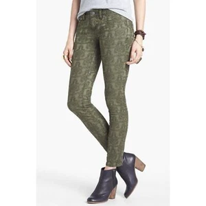 Free People Women’s Size 28 Olive Green Jacquard Textured Skinny Ankle Jeans - Picture 1 of 11