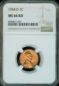1958-D Lincoln cent Graded MS66 RD by NGC 