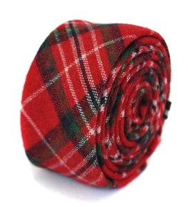 Designer Tweed Wolle Herren Krawatte - Rot Kariert Tartan Enge Byfrederick - Bild 1 von 4