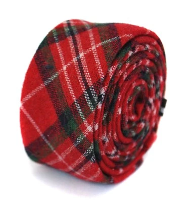 Corbata de diseñador de lana tweed para hombre - roja a cuadros escoceses a cuadros escoceses ajustada por Frederick Thomas Foto 1 de 4