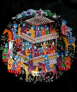 Vintage Rajasthan India enamelled hand decorated ceramic dish 10"  - Picture 1 of 10