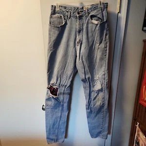 Eddie Bauer Blanket Flannel Lined Relaxed Fit Denim Jean's Mens 36/38 Distressed - Picture 1 of 2