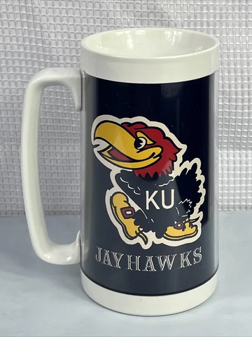 Vintage Kansas Jayhawks 1970’s Original Thermos Mug Large 6.5” Kansas Jayhawks Cover