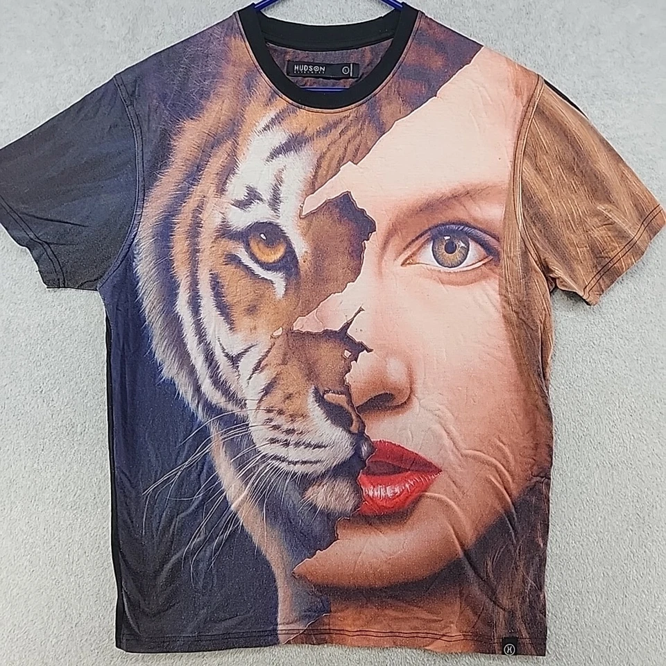 Hudson Ropa Exterior Camiseta Grande Media Mujer Tigre Cara Estampado Patín AoP Animal Foto 1 de 4