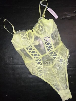 Victoria's Secret 34C 34D 36B M TEDDY Body Una Pieza Amarillo Lima Cordones Foto 1 de 3